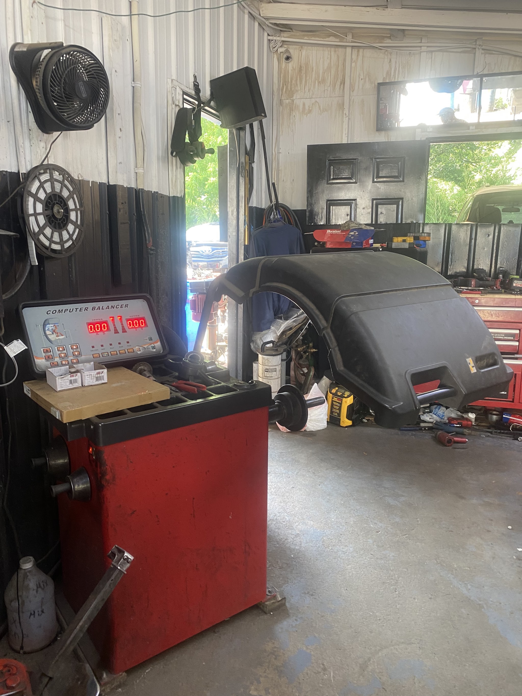 Our computer wheel balancer in the shop